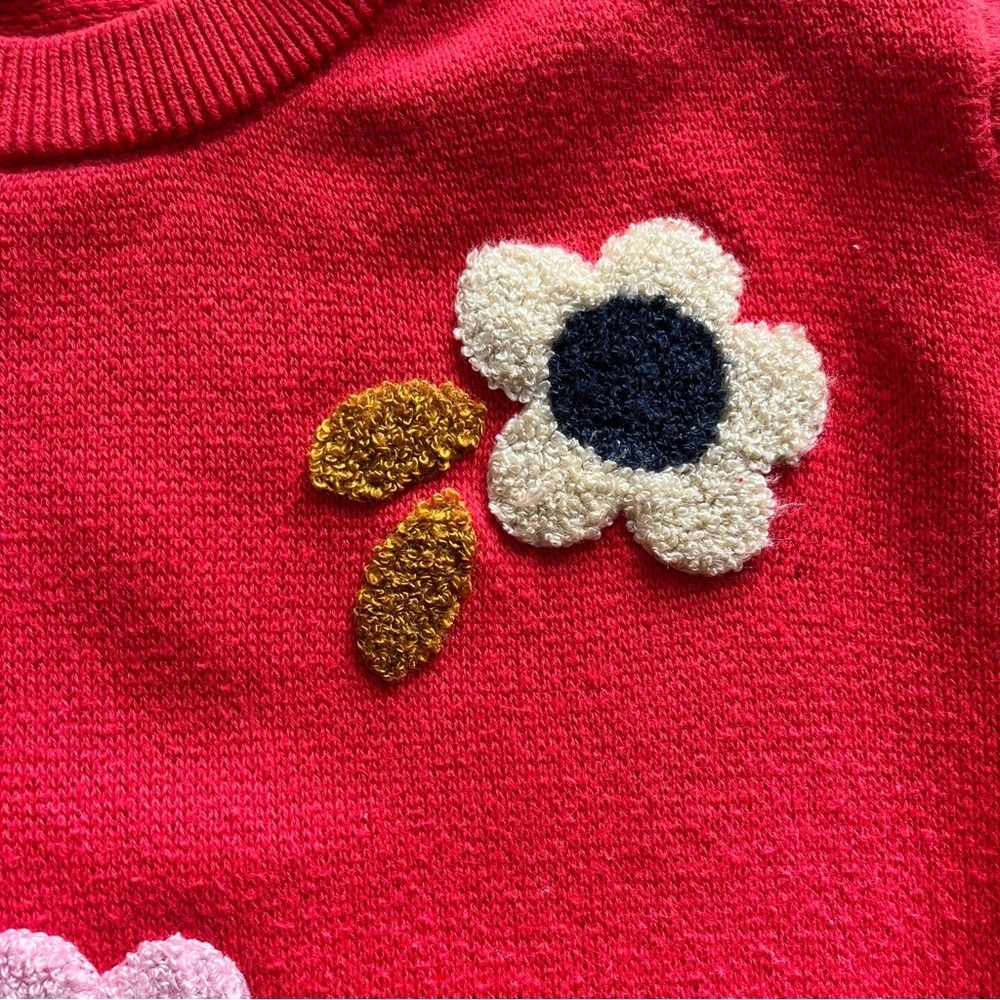 Monoprix Kids Bio Retro Red Floral Crewneck Pullover Sweater Size 6 - Picture 7 of 8